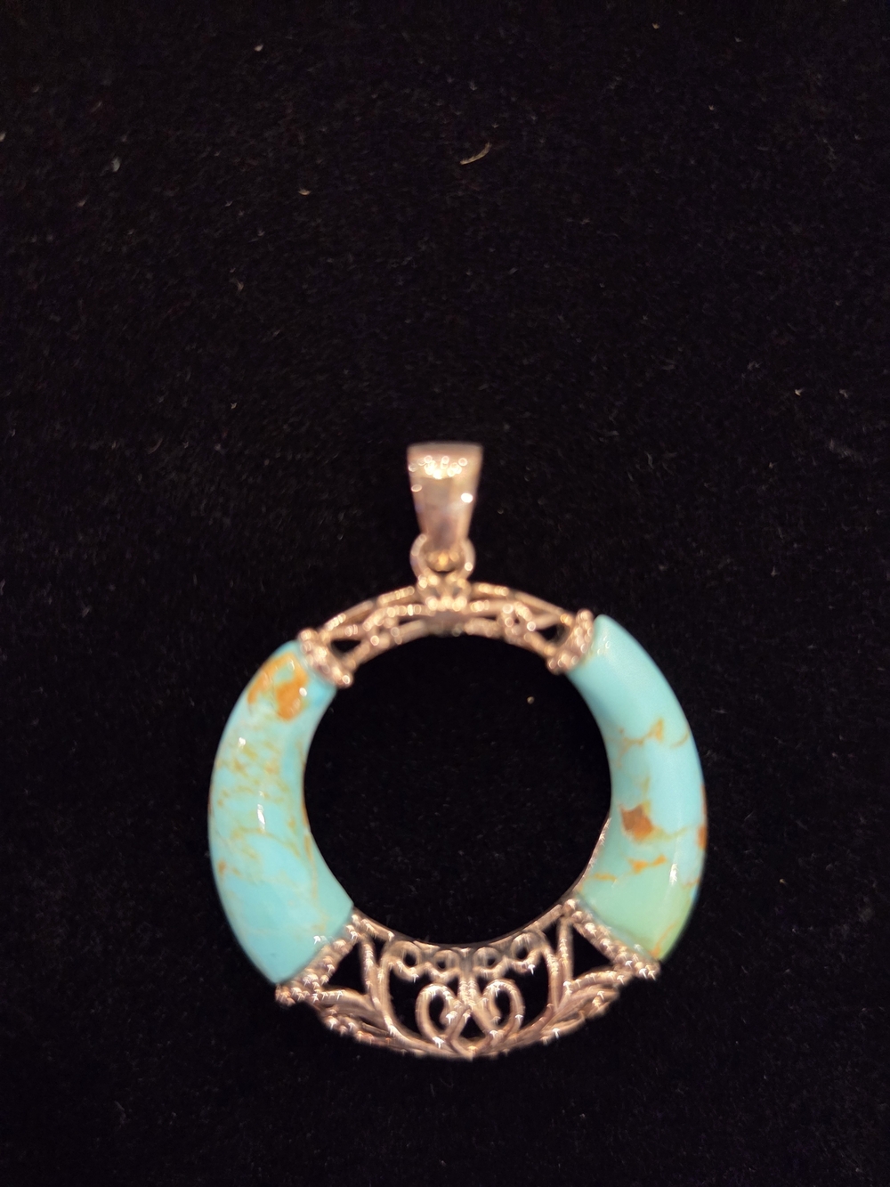 Turquoise Circle Pendant Necklace - Blue Turquoise Silver Accent